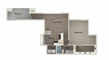 Floor plan for 1 bed, 1 bath, 760 sqft